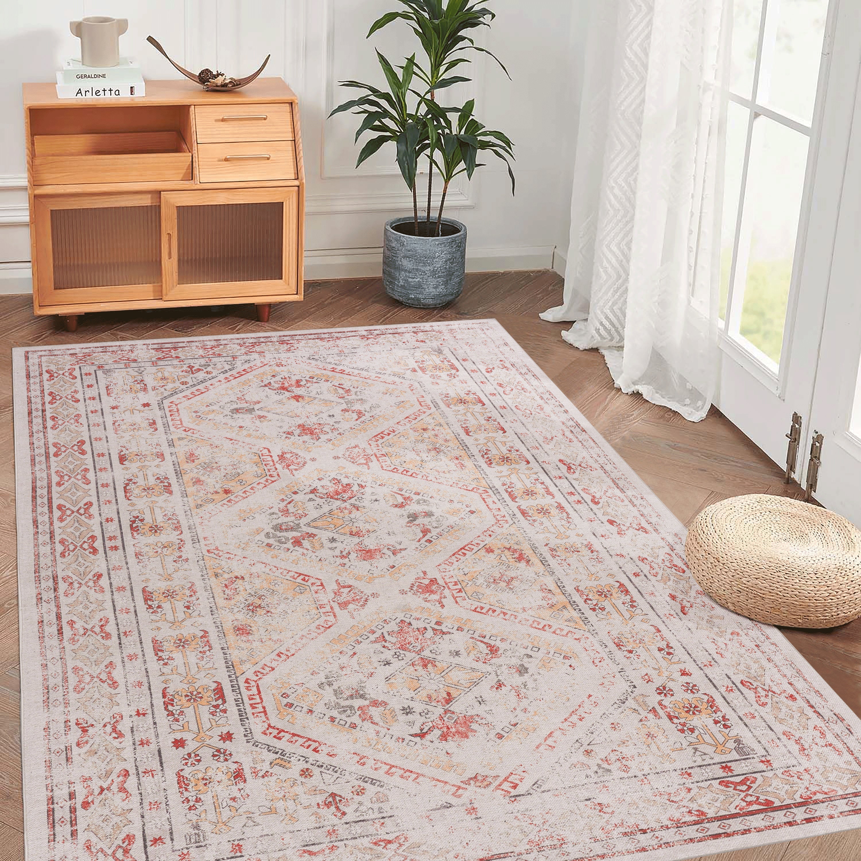 Washable area rug 6 x 9 ft in Beige