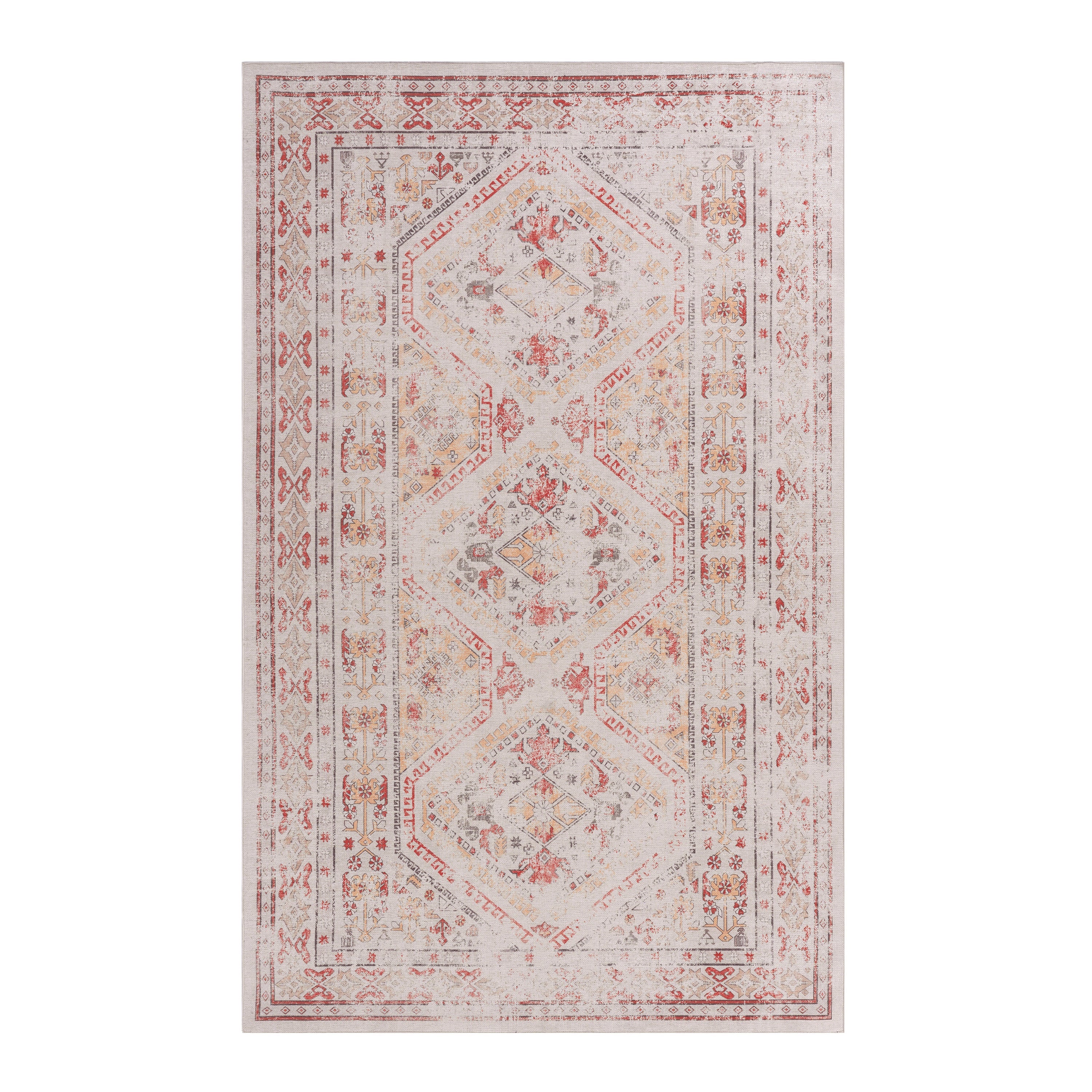 Beige washable rug shown in a room